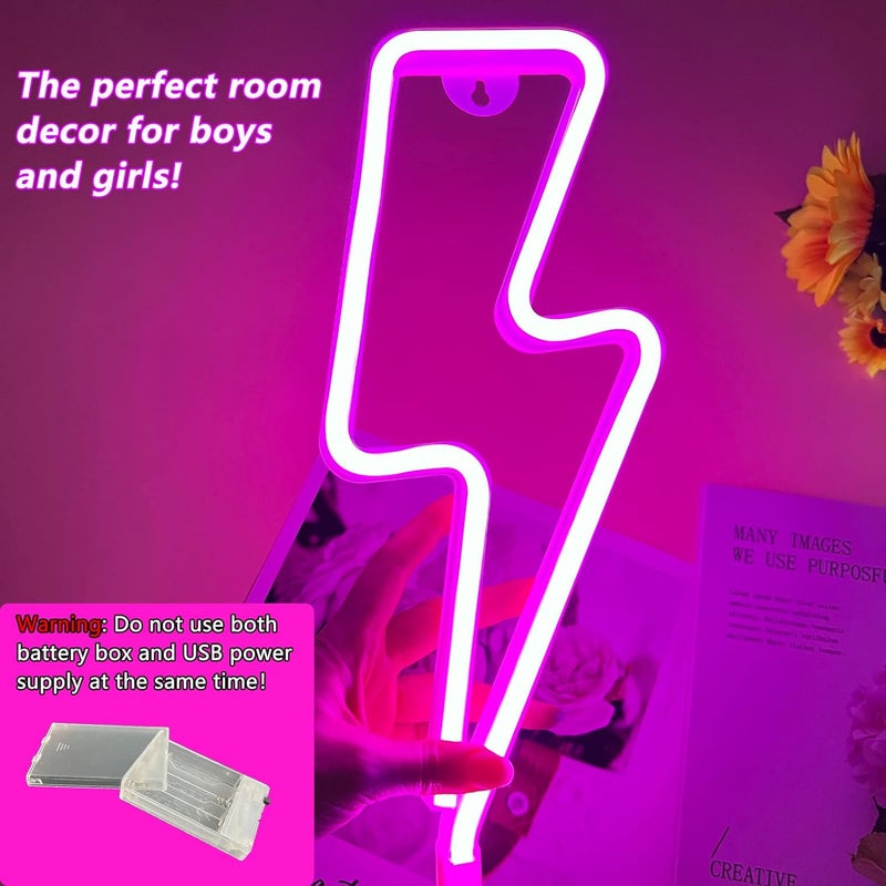 BerniceKelly Neon Signs Lightning Bolt Neon Light Sign for Wall Decor, Battery or USB Powered Led Lightning Light Neon Sign for Bedroom,Kids Room,Birthday,Party,Wedding,Home,Kids Decorations Pink - Image 3